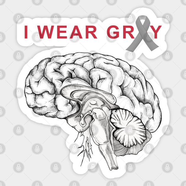 I Wear Grey, Brain Cancer Awareness Brain Tumor Sticker by Collagedream